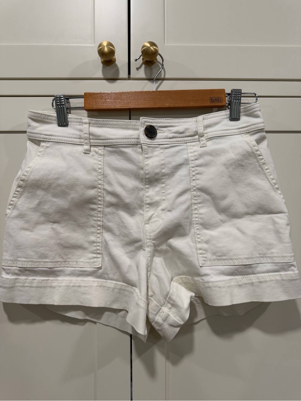 H&M White High-Waist Patch Pocket Shorts